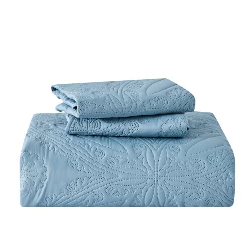 Image of Kingnex Oversized King Bedspreads 128x120 for Extra Wide Tall King or Cal King Bed Ultrasonic Quilted Coverlet Set 3 Piece Include 1 Quilt 2 Pillowcases Dusty Blue