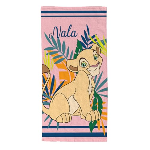 Disney Serviette de Plage Enfant 70x140 cm – Drap de Bain Officiel Vaiana et Le Roi Lion – 100% Polyester 280 GSM Doux – Séchage Rapide pour Piscine,...