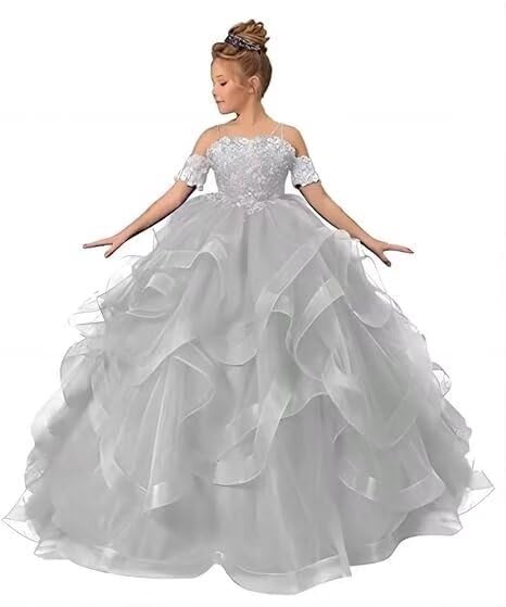 Flower Girl Dresses for Wedding Beaded Applique Princess Pageant Dress Tulle Long Party Ball Gown