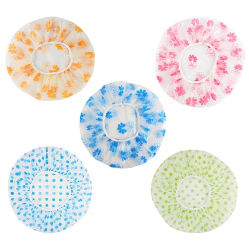 AYVRUOP bonnet de douche femme 5 pièces bonnet de douche femme impermeable Bonnet De Douche Bonnet de Bain élastiques Chapeau Réutilisables bonnet de douche Pour Femmes Filles Douche SPA Salon