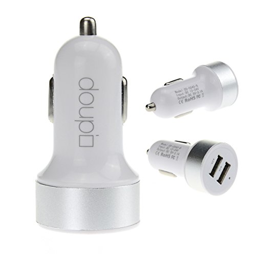 doupi - Cargador de Coche de Doble Puerto USB 3.1A Automoción Adaptador de Carga con Carcasa de Aluminio Universal para el teléfono, Tablet, cámara, GPS, Banco de la energía y Col, Blanco