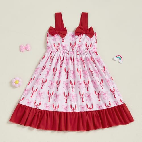 Toddler Girl Crawfish Dress Sleeveless Lobster Bows Princess Dress Little Kids Summer Kindergarten Vacation Mardi Gras Outfit4