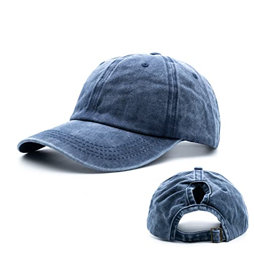 Ruyosn Basecap Damen Cap Zopf Kappe Vintage Atmungsaktiv Verstellbar Cappy für Pferdeschwanz Hip hop Cap Baumwolle Cappy Mädchen Baseball Kappe Sommer Blau