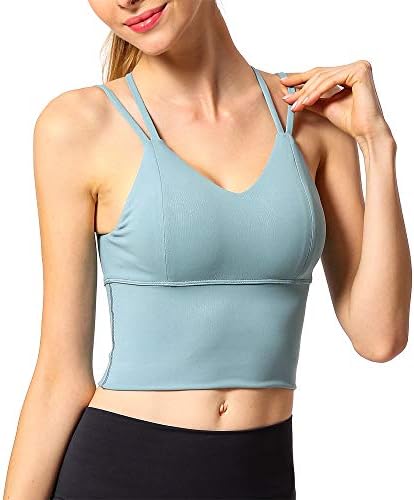 Longline Sports Bras for Women Strappy Padded Workout Tank Tops Yoga Gym Running Crop Tops V Neck Cross Back