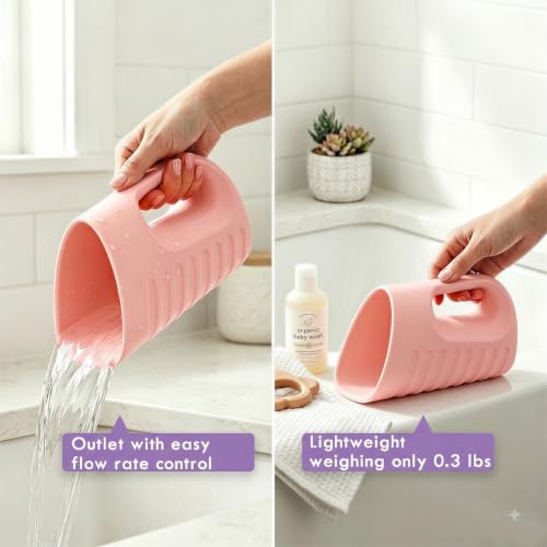Image of Babylush Baby Bath Rinse Cup & Rinser - 1000ml Soft EVA, 0.3lb Lightweight, BPA-Free Bath Water Pourer, Baby Bath Pitcher, Shower Cup for Kids (Coral Pink)