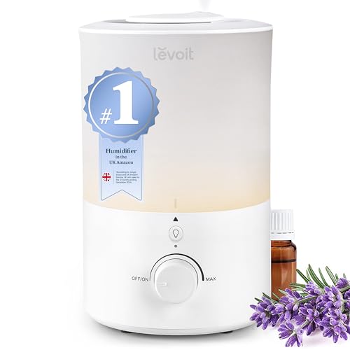Levoit Humidificador para dormitorio, fácil llenado superior, tanque de 3 litros para habitaciones grandes, luz nocturna suave, niebla fría ultrasónica rápida, difusor de aceite esencial, ideal para