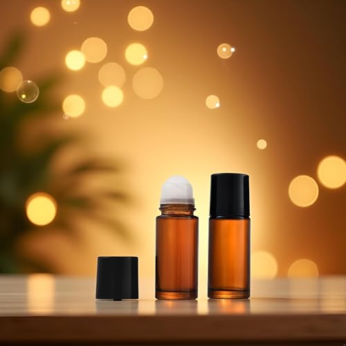 2 Pcs Clear Empty Glass Essential Oil Roller Bottles Vials Containers Refillable Roll-on Bottles with Funnel 30ML Refillable Cosmetic Containers Roller Balls for Essential Oils (Brown)3