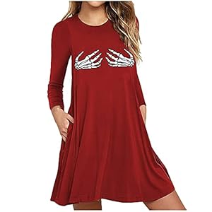 Hemdjurk met lange mouwen, slanke A-lijn, elegante partyjurk, O-hals, T-shirt, jurk, swingjurk, strandjurk, knielang, Halloween, cocktailjurk, blousejurk, mini-jurk