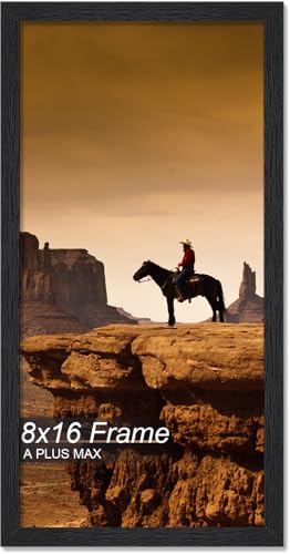 A PLUS MAX 8x16 Picture Frame, Black Engineered Wood Frame for 8 x 16 Inch Picture Poster Photo, Light Weight 8 by 16 Frame with Wood-grain for Wall - 1 Pack/Black/8