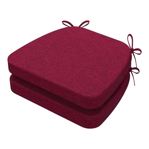 Image of AAAAAcessories D-Shaped Chair Cushions, 2 inch Thick Dining Chair Pads with Ties and Removable, Machine-Washable Cover, 17 inch x 16 inch, Set of 2, Wine Red
