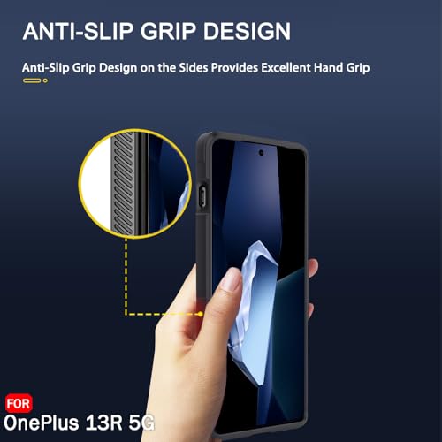 Image of TheGiftKart Liquid Silicon Back Cover Case for OnePlus 13R 5G | Shockproof Military Grade Protection | Micro-Fibre Cloth On Inner Side | Built-in Anti-Slip Grip Back Case for OnePlus 13R (TPU, Black)