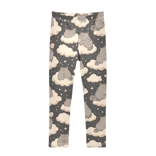 Kitten Cat Cloud Stars Girls Leggings Ultra Soft Compression Yoga Gym Pants for Kids 4-10T