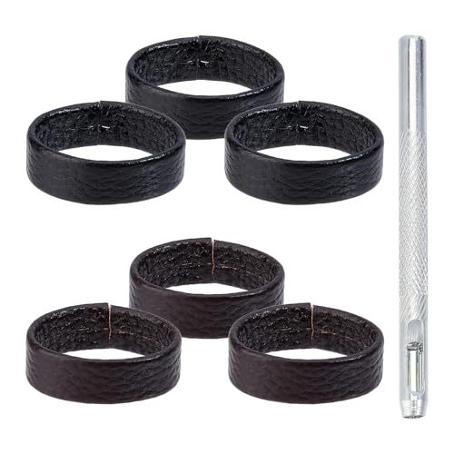 NICENEEDED 6 PCS Leather Loop Keeper with 1 Puncher, Replacement Cowhide Strap Holder Retainer Band, Hold Extra Length Straps Belt Accessories for 1.5