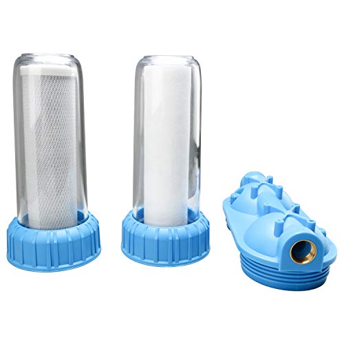 DasMarine Dual Whole House Water Filter Purifier with Filters,Carbon Block and Sediment Included,Water Filter Purifier Kit with Housing Wrench,Screws