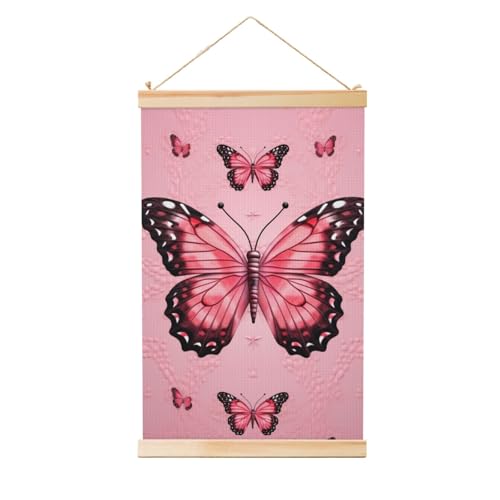 Poster papillon sur toile vintage avec cintre en bois 91x61 cm