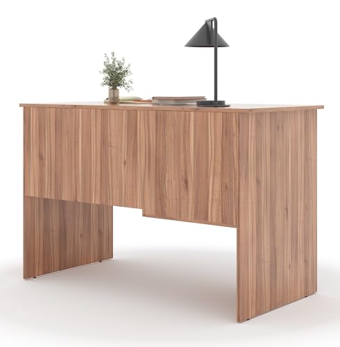 Image of 116x75x56CM Engineered Wood Verto Study & Office Table with Smooth Lockable Drawer and 2 Shelves for Storage | Sturdy DIY Counter, Commercial Table- Lyon Walnut with Grey