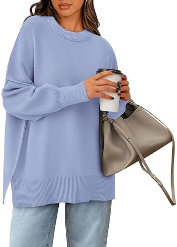 PRETTYGARDEN Women's Oversized Sweater 2025 Casual Fall Outfits Crewneck Long Sleeve Side Slit Chunky Knit Pullover Tops