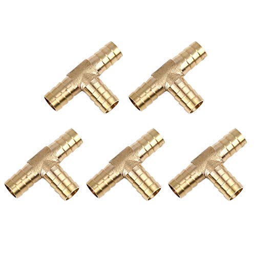 X AUTOHAUX 12mm Hose Barb Brass Joiner Tee 3 Way Adaptor for Air Water Oil 5pcs