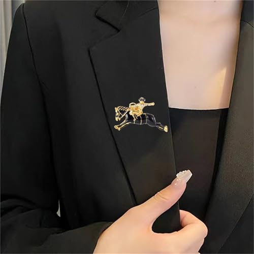 Image of Dreuyet Horse Brooch Pin Horse Racing Suit Lapel Pin for Women Men Rhinestone Antique Gold Horse Animal Brooch Clothing Outfits Accessory Jewelry