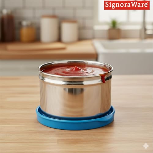 Image of Signora Ware Mini Fresh Stainless Steel Small Container | Airtight & Leakproof | Compact & Travel-Friendly | Easy to Carry | Perfect for Office, School & Home Use (170ml | TBlue)