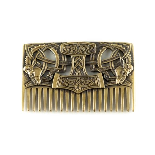 Thor's Hammer beard comb, Solid brass male metal beard comb with Mjolnir, beard accessory for men, Barber men gift, Hypoallergenic nickel free pocket comb