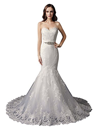 Sarahbridal-Womens-Lace-Applique-Tulle-Wedding-Dresses-with-Train-Beaded-Sash-Mermaid-Bridal-Gowns-White-US6