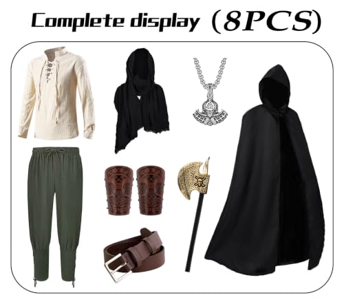 Image of 8 Pcs Medieval Costume for Boys Renaissance Viking Pirate Tunic Outfit for Kids