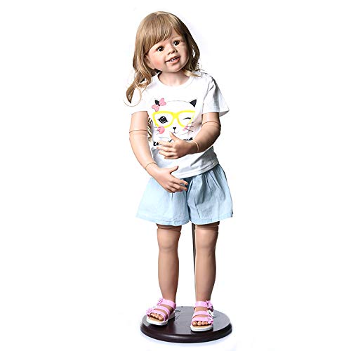Buby 39Inch Reborn Toddler Dolls ,Huge Baby Full Body Hard Vinyl Smile Girl Realistic Blond Hair Standing Girl Age 2 Dress Model Collectible (Toddler Baby Girl 39Inch Blonde Long Hair) #TOP4