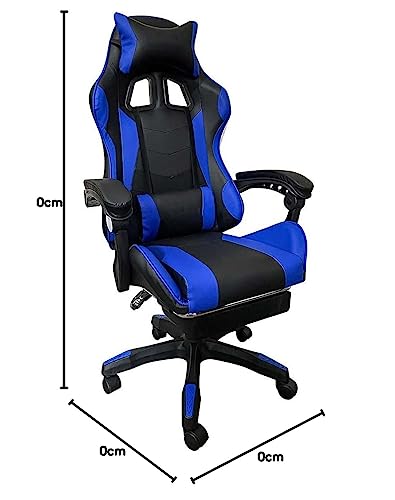 Sedia Poltrona Gaming Scrivana Ufficio Casa in Ecopelle Schienale Reclinabile Cuscino Lombare Poggiatesta Rotazione 360 Gradi Direzionale Altezza Regolabile 5 Ruote con Poggiapiedi (Blue) - Sedia gaming - Immagine 2