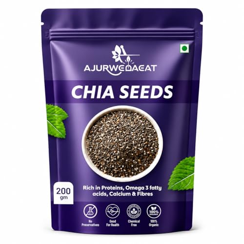 Image of AJURWEDAEAT Chia Seeds I Seeds for Eating | Seeds for Weight Management | Rich in Calcium, Protein & Fibre (200 GM)