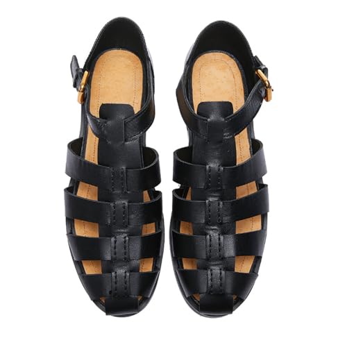 MILDSEVEN Men's Retro Fashion Roman Sandals, Closed Toe Handmade Business Beach Shoes, Weave Casual Soft Fisherman Shoes with Buckles2