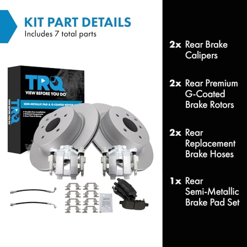 Image of TRQ Rear Brake Pad and Rotor Set Semi Metallic Coated Rotors Calipers Compatible with 2011-2012 Infiniti G25 G37 2015 Q40 2010-2015 Nissan 370Z