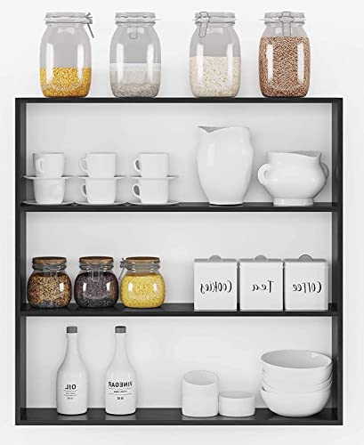 Image of Dime Store Wooden Kitchen Shelf Racks Wall Shelf Rack for Kitchen Storage Boxes Spice Jars Rack Wall Mounted (Standard, Black)
