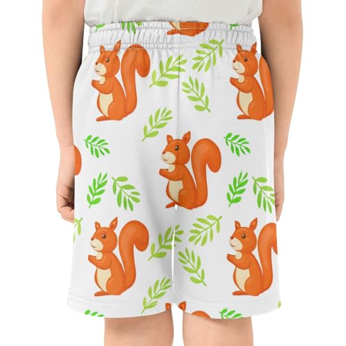 J JOYSAY Squirrel Leaves Cartoon Boys Athletic Shorts Kids Youth Casual Shotrs with Elastic Waistband Pockets3