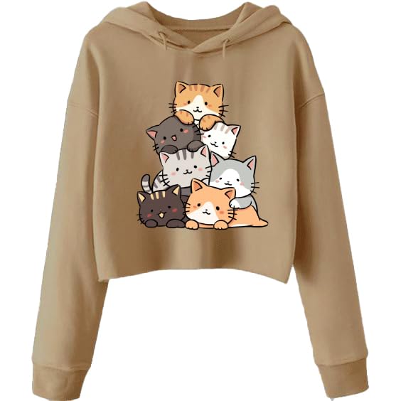 Berrylush Cat Crop Hoodie Sweatshirt Women Casual Stylish Latest White Black Pink Lavender Beige Girl Cute in black