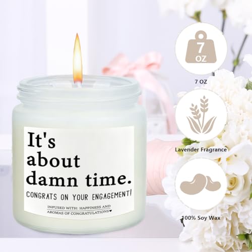 Image of Engaged Gifts Engagement Gifts for Couples Her Engagement Party Decorations | Gift for Couple Wine Bag Scented Candles Set Pairs Well with Getting Engaged Wine Bag It's About Damn Time Candles