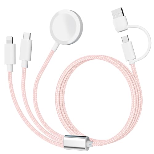 ???????????????????????????????? ???????????????????? ???????????????? Charging USB C Watch Phone Charger 3 in 2 Cable, Compatible with Apple Watch Ultra SE Series 1-9, Universal Travel Multi Devices All in One Cord, 4FT/1.2M-Pink
