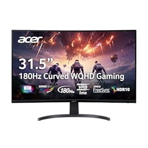acer Nitro 31.5 Inch WQHD 2560 x 1440 1500R Curved Gaming Monitor | AMD FreeSync | Up to 180Hz Refresh | 1ms (VRB) | Tilt | One Display Port 1.4 & Two HDMI 2.0 | EDA323QU S3bmiiphx