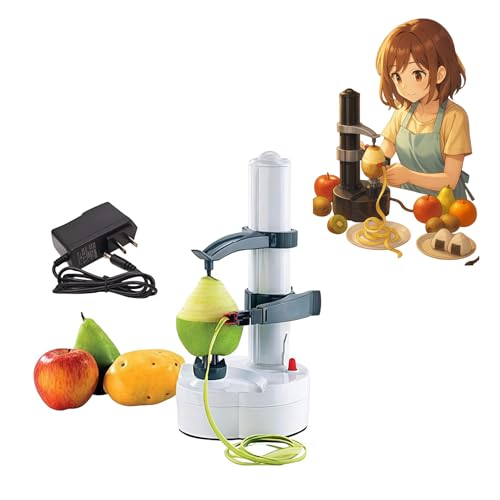 Starshine 電動皮むき器 自動ピーラー 多機能ピーラー キッチン用品 皮引き ステンレス プラスチック りんご/梨/ポテト/野菜/果物削り (ホワイト)