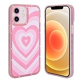 AIGOMARA Compatible with iPhone 12 Case Pink Heart Print Cute Pink Heart Pattern Case for Women Girl