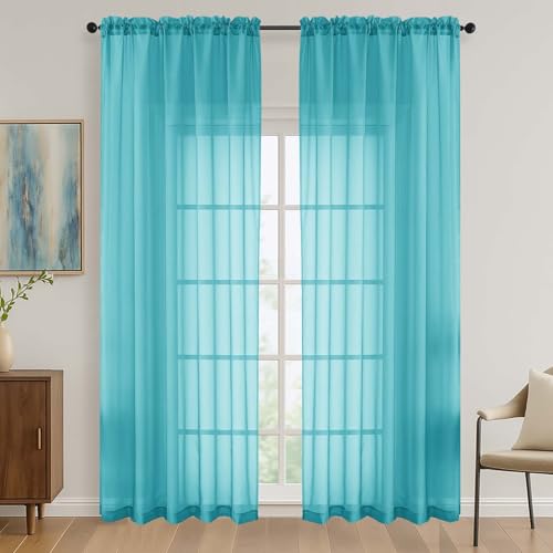 Image of OVZME Turquoise Bedroom Curtains 2 Panel Sets 90 Inch Length, 59 Inch Extra Wide Light Filtering Light Weight Soft Window Treatment Panels for Study Room Living Room Guest Room, 59Wx90L Inches