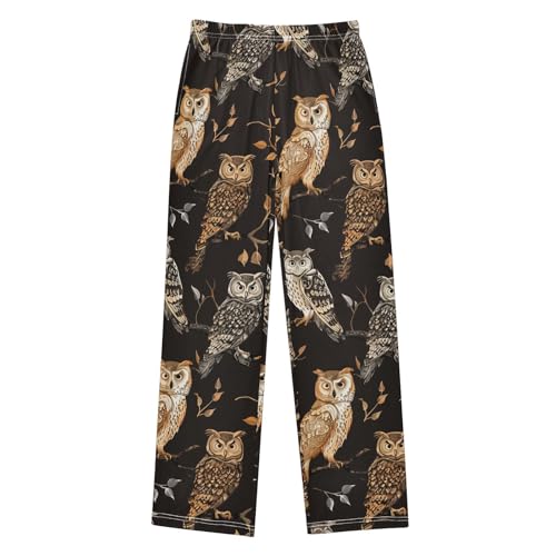 Owl Autumn Leaf Boys Long Pants Soft Trousers Elastic Waist Kids Lounge Bottoms with Pockets S-XL