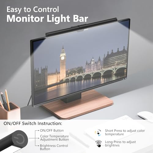 Image of Monitor Light Bar, Eye-Care USB Reading Mnitor lamp, 11.8'' LED Computer Lights with Ultrawide Lighting, 3 Color Temperature Dimmable Desk Light for Home Office Gaming