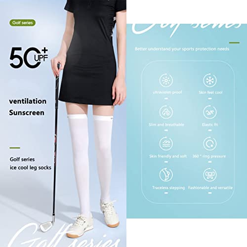 Image of Golf Sun Protection Socks UPF50+ Overknee Stocking Ice Silk Breathable Cool Socks for Women School Outdoor Sports