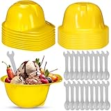 Uiifan 18 Sets Construction Hat Ice Cream Bowls Spoon Set Plastic Frozen Yogurt Cups with Spoons Engineering Helmet Ice Cream Bowl for Construction Theme Party Favor Gift (Yellow)