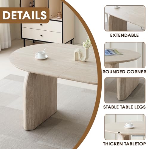 Image of 59.06 inch-90.55 inch Extendable Dining Table for 6 8 10, Modern Oval Kitchen Table with Dual Pillar Base, Wooden Expandable Dining Table for Kitchen Dining Room Living Room Dinner Party Family Gathering