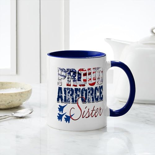 Taza de cerámica de 11 oz blanco y azul marino miniatura 4