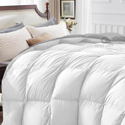 Image of Restful Sleep Reversible All Weather Comforter Double Bed Size - Dohar /Rajai /Blanket /Duvet -250 GSM Quilt Soft Microfiber Fill Double Bed (90 inchX100 inch) - White /Silver Grey Color