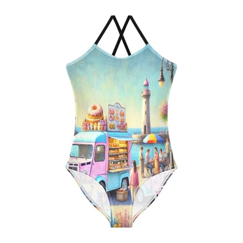 Seaside Dessert Truck Swimsuit for Girls Bathing Suit Summer Beach One Piece Swimsuits Swimwear
