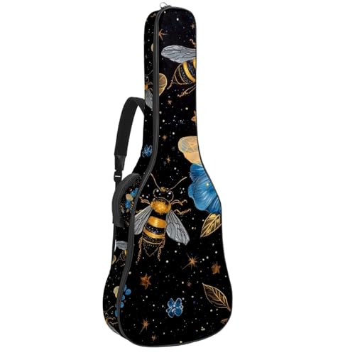 Housse guitare acoustique 109 cm étui souple bleu à fleurs